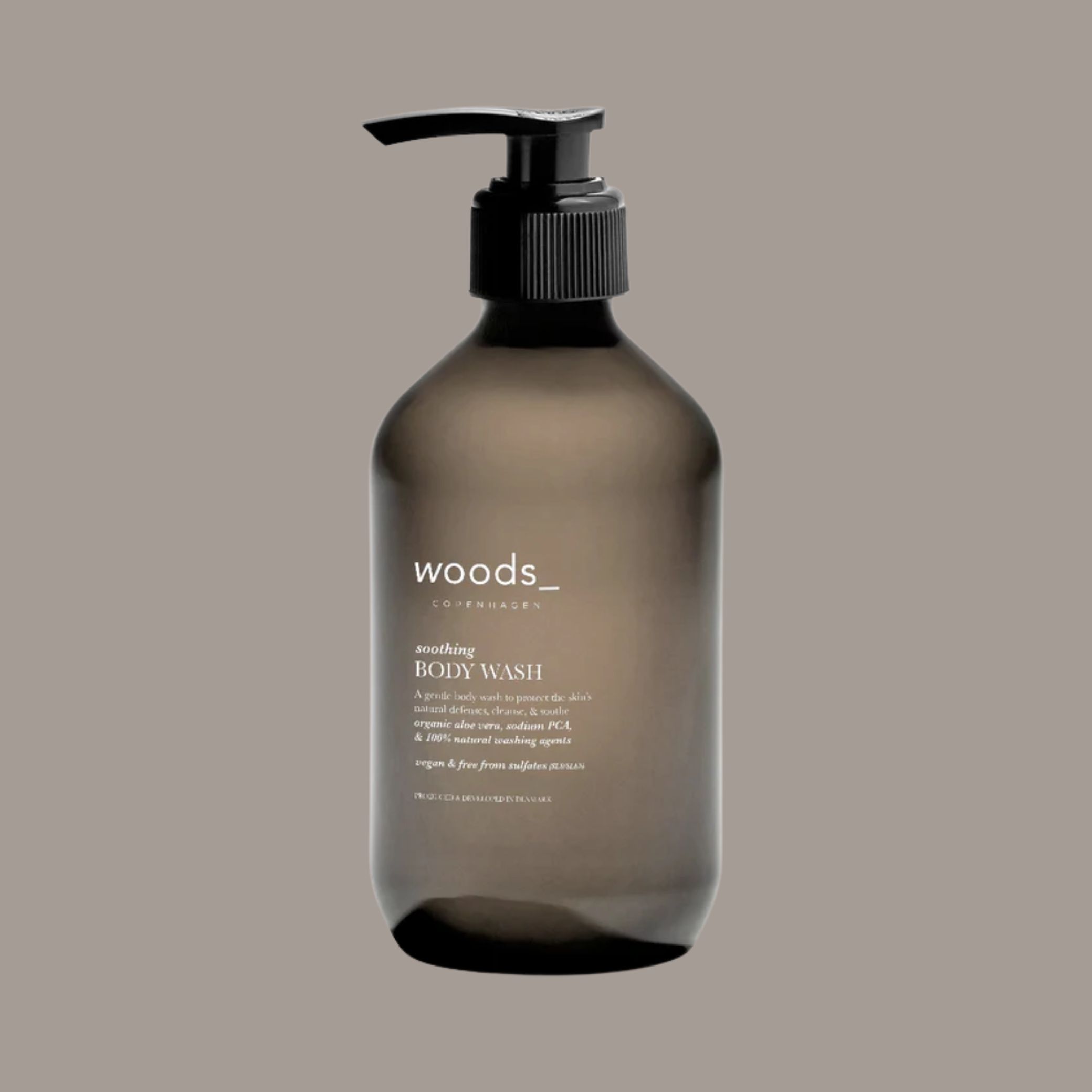 Soothing Body Wash against pale brown background.