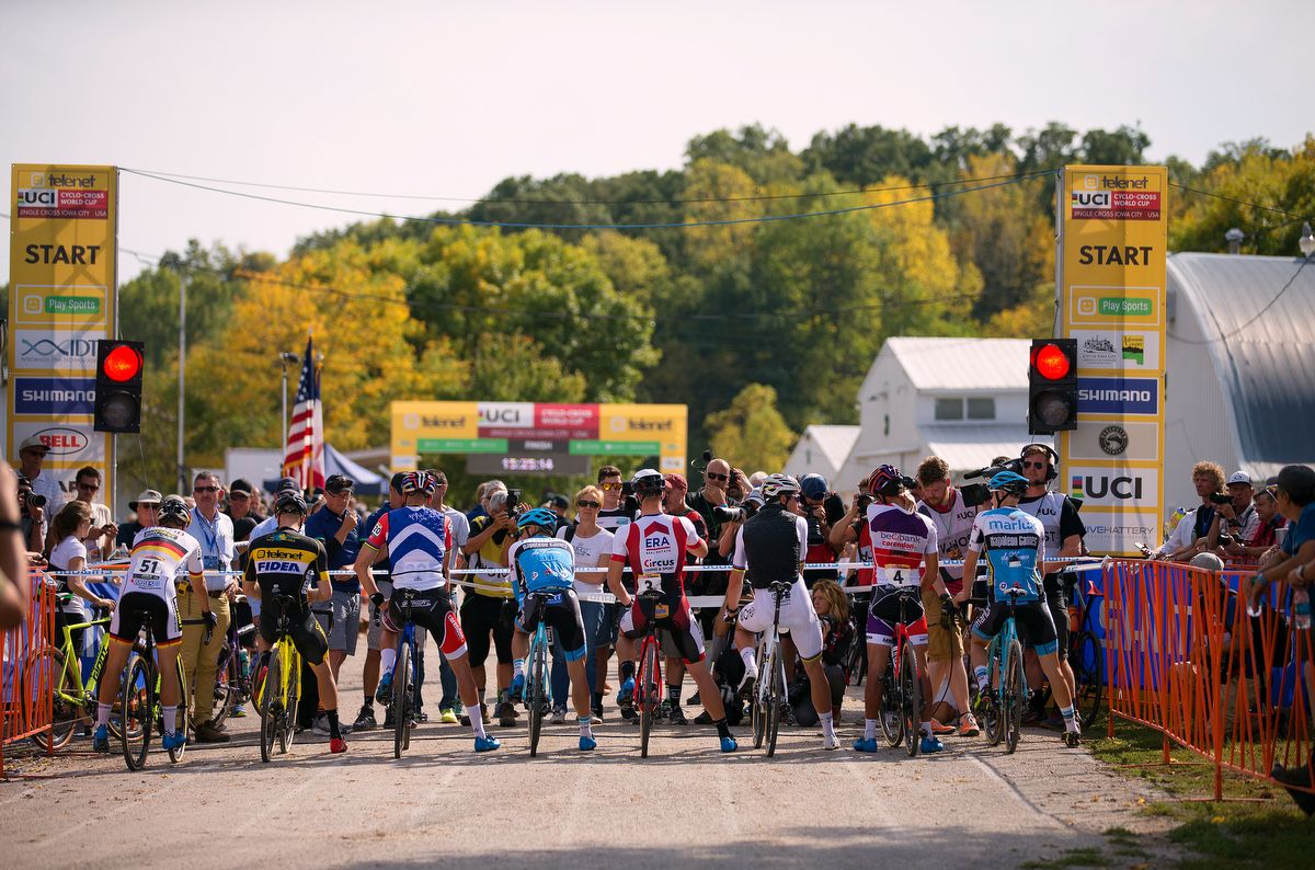 The top riders lined out on the start line