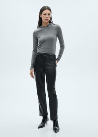 Leather-Effect Straight Trousers - Women | Mango Usa