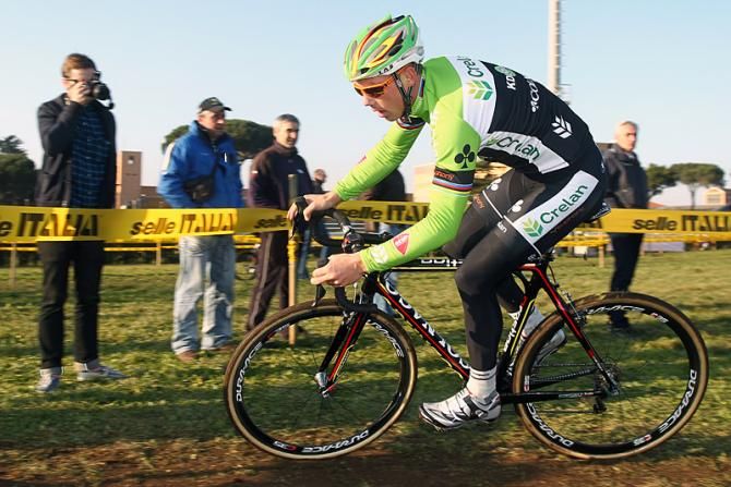 Sven Nys spends familiarizes himself with the World Cup circuit in Rome one day prior to racing.