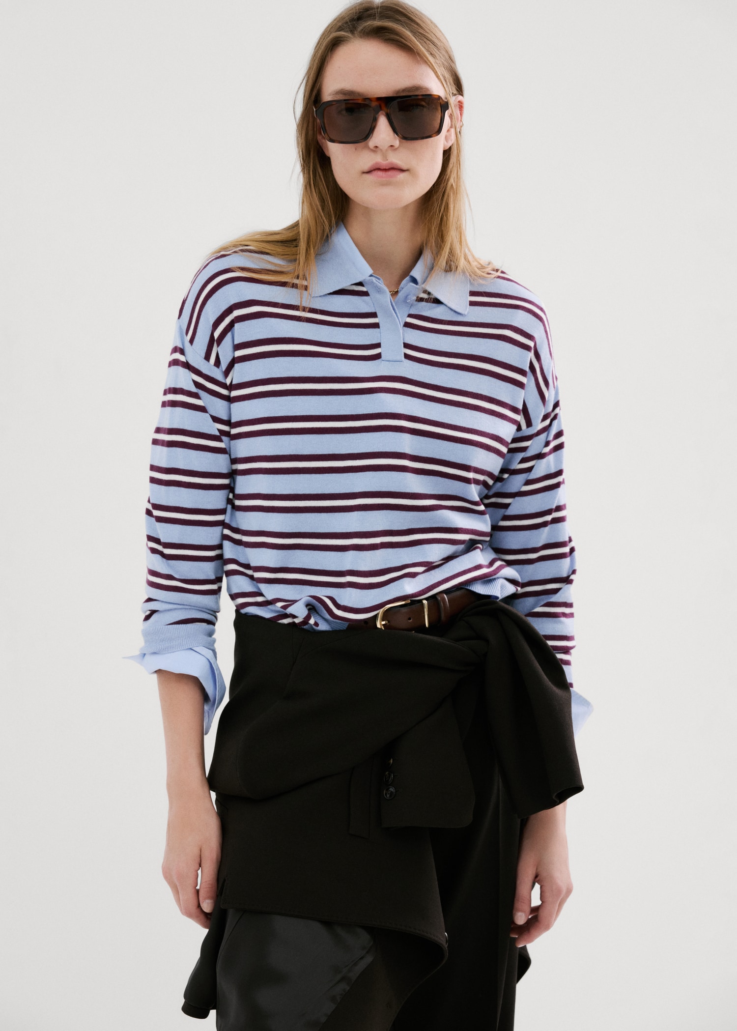 Striped Polo-Neck Sweater - Women | Mango United Kingdom