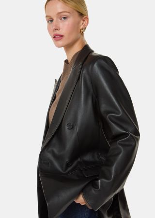 Black Aliza Waisted Leather Blazer