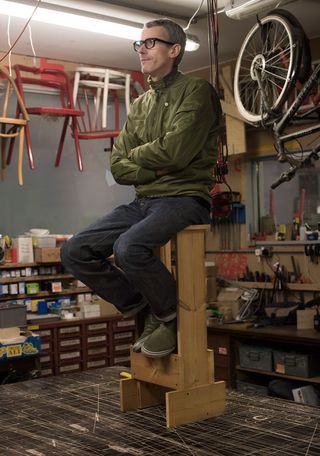 Michael Marriot in his London studio on a prototype stool