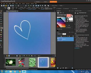 Edit is the most Photoshop-like work area, with a brush selection that includes natural media, and palettes and layers