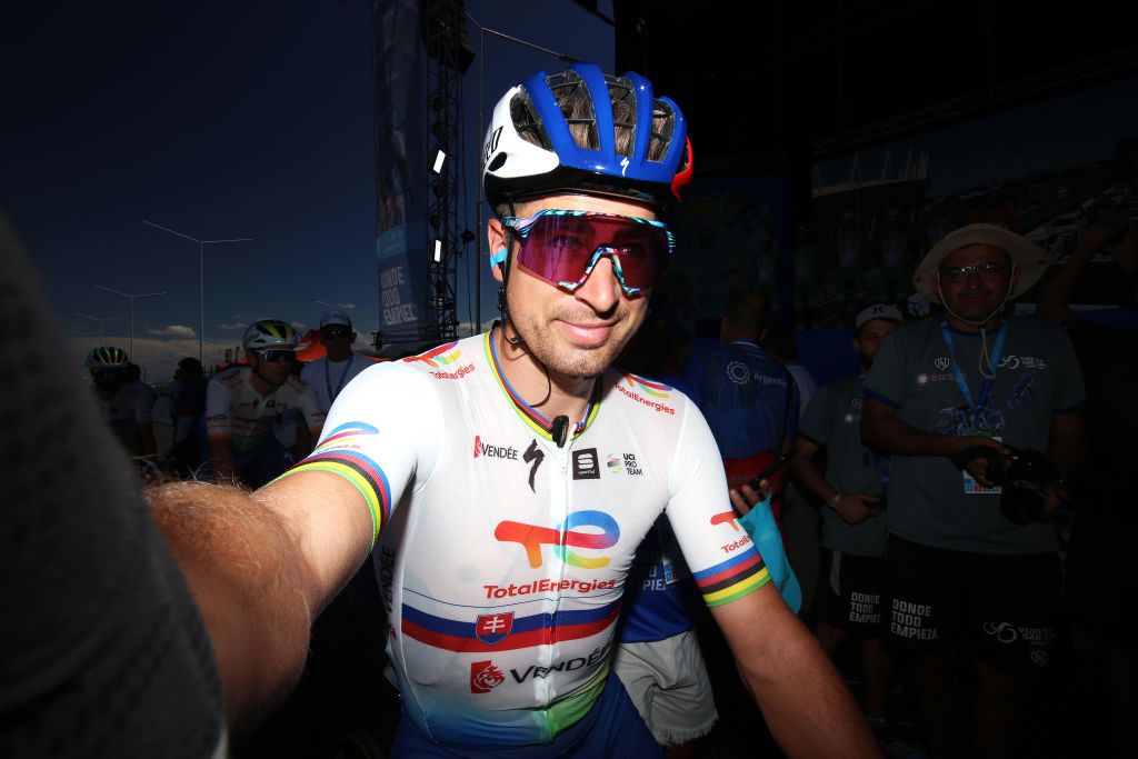 SAN JUAN ARGENTINA JANUARY 28 Peter Sagan of Slovakia and Team Total Energiesprior to the 39th Vuelta a San Juan International 2023 Stage 6 a 1449km stage from Veldromo Vicente Chancay to Veldromo Vicente Chancay VueltaSJ2023 on January 28 2023 in San Juan Argentina Photo by Maximiliano BlancoGetty Images