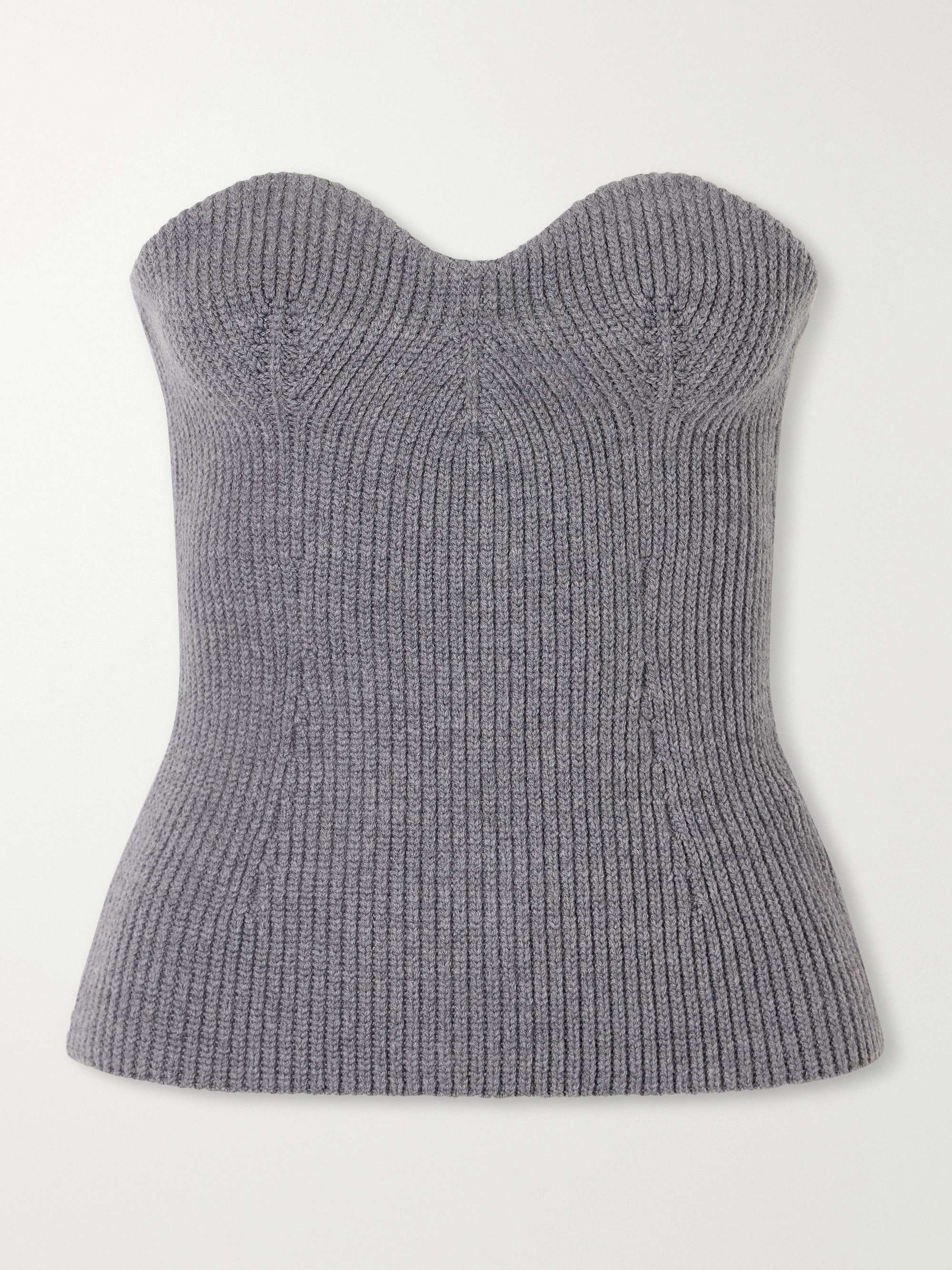 Strapless Ribbed Wool-Blend Bustier Top