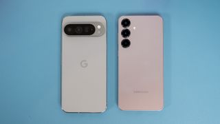 Comparing the size and shape of the backs of the Samsung Galaxy S25 Plus versus the Google Pixel 9 Pro XL