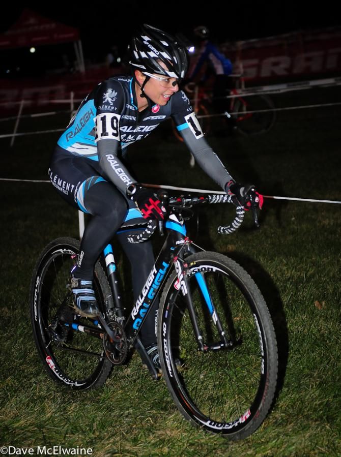 Rebecca Gross (Raleigh Clement) riding with a headlamp