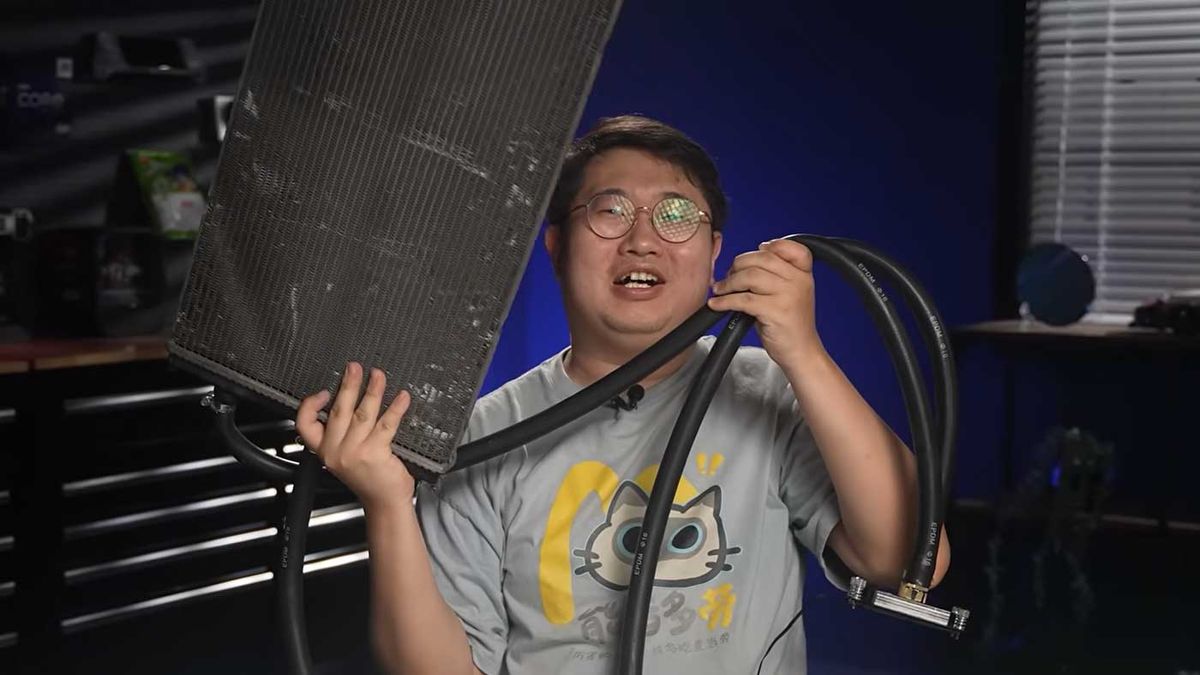 Someone cooled AMD's $11,699 Threadripper Pro 9995WX with a BMW M4 radiator and some fans from a Toyota Highlander — 1,200 liters per minute pump still can't match liquid nitrogen, though