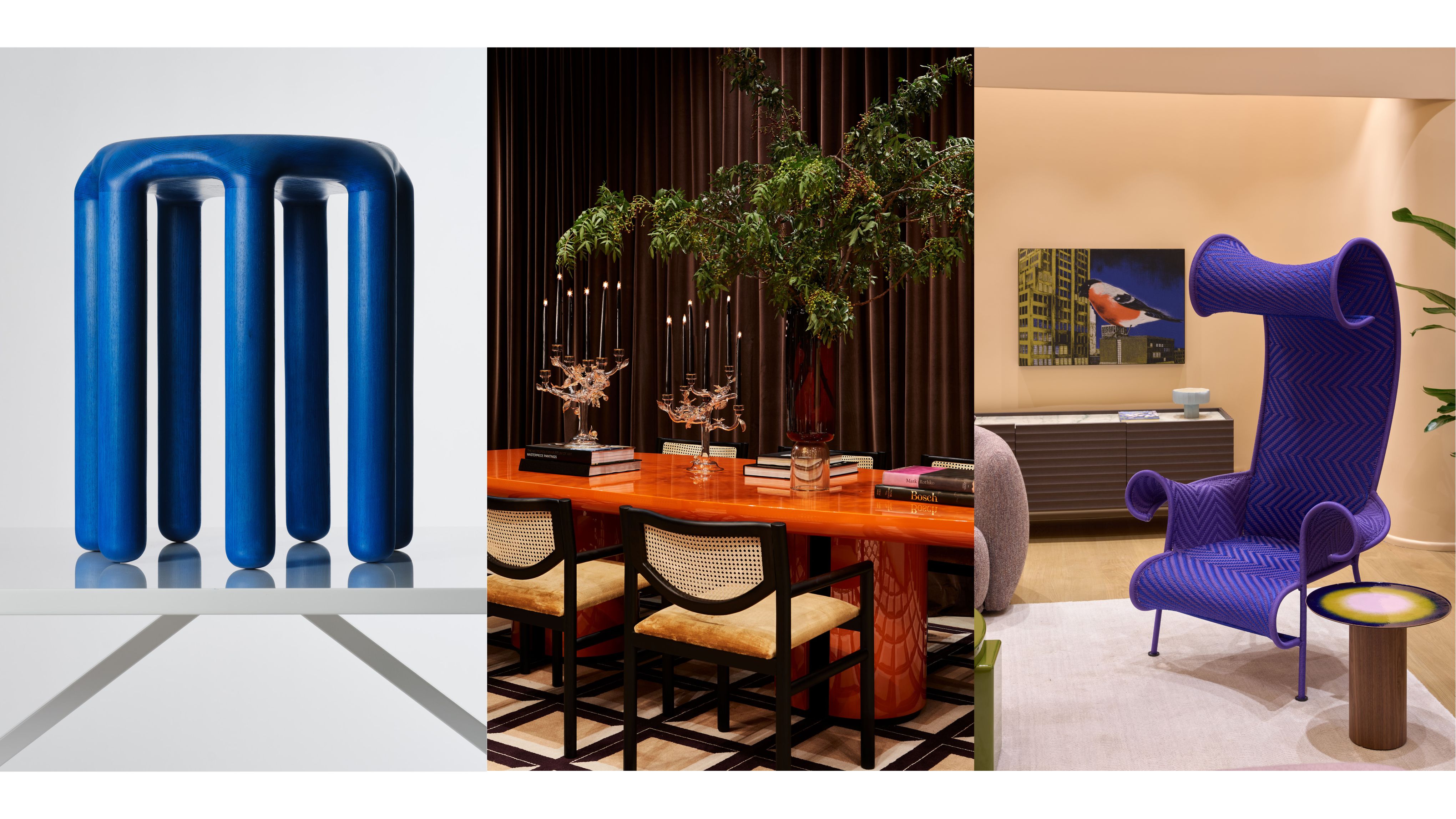 electric shades of blue, orange, and purple
