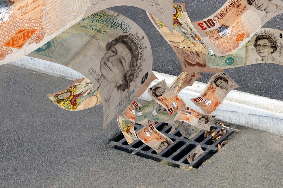 money down drain