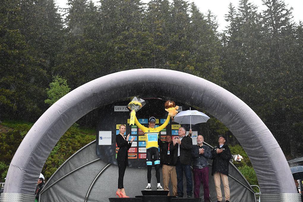 Jakob Fuglsang on the Dauphine podium after stage 7