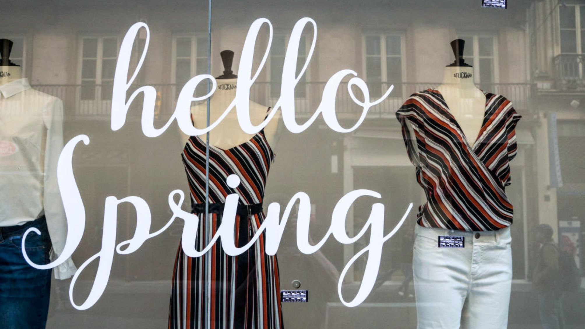 A shop window decorated for the spring sale.