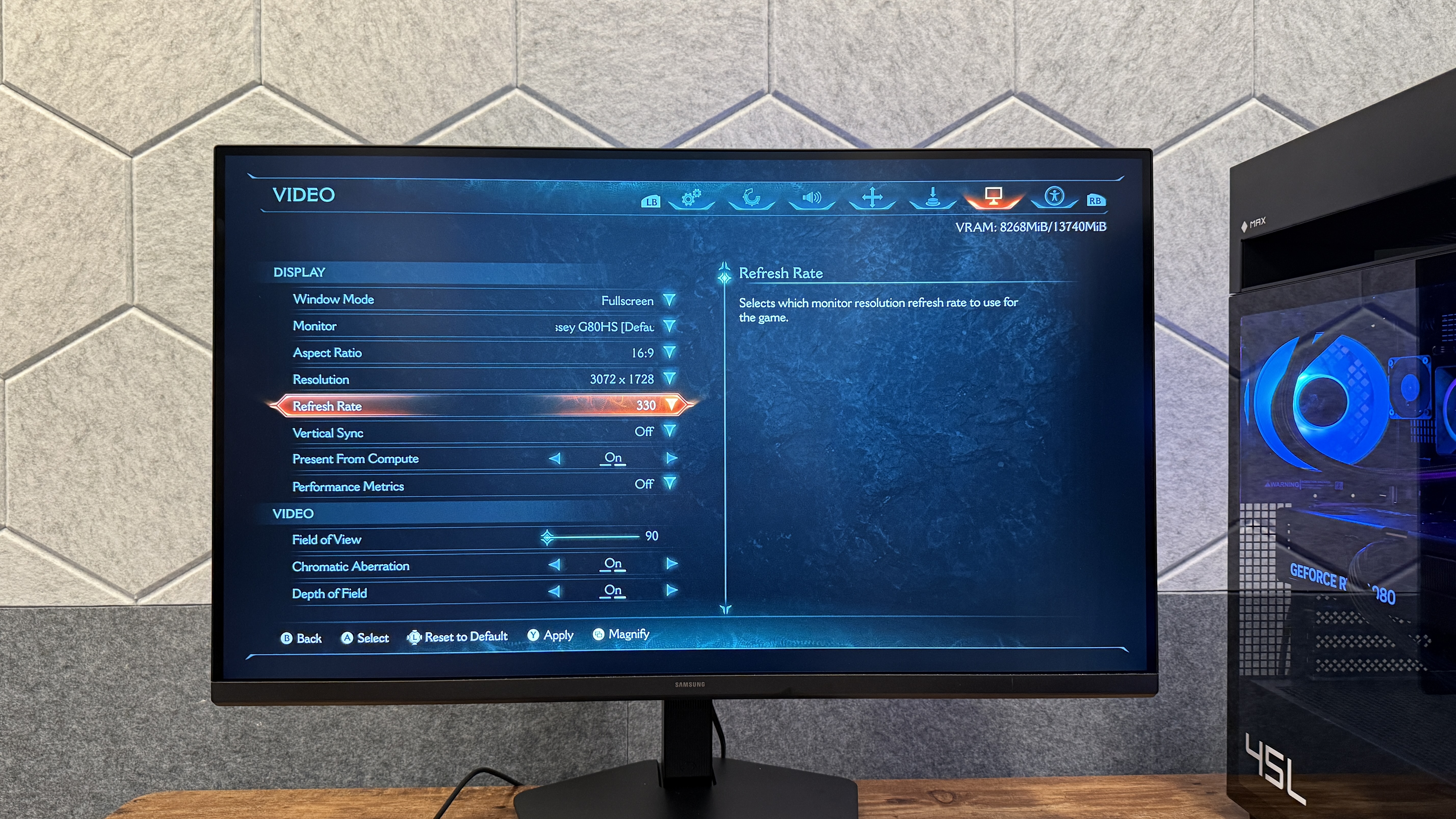 Video settings in Doom The Dark Ages on the Samsung Odyssey G8 (G80HS) gaming monitor