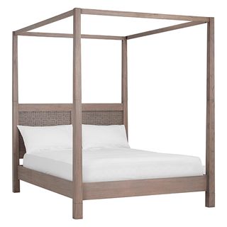 Wooden Flores 4-poster double bedstead with white bedlinen