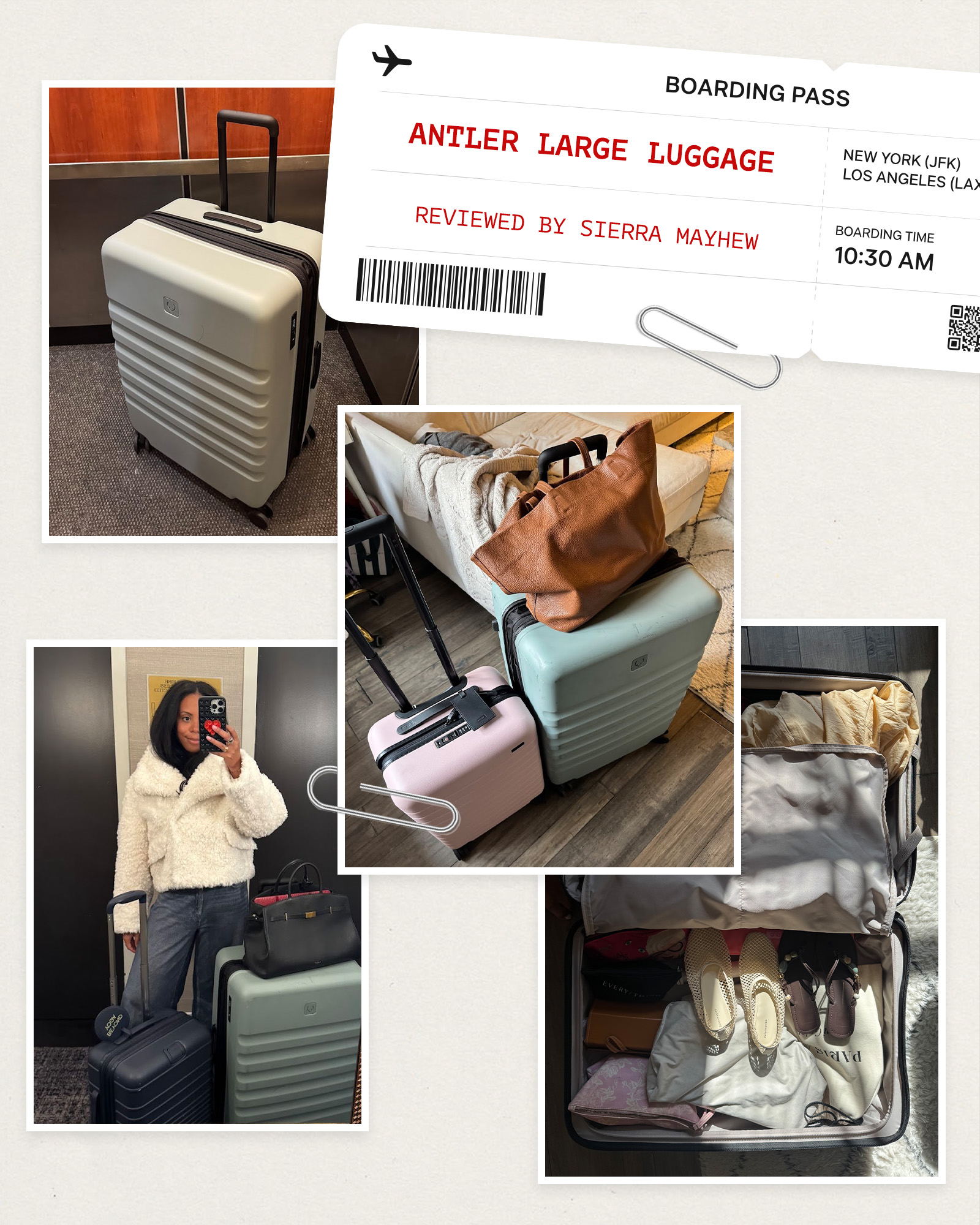 Collage of Antler's Large Luggage.