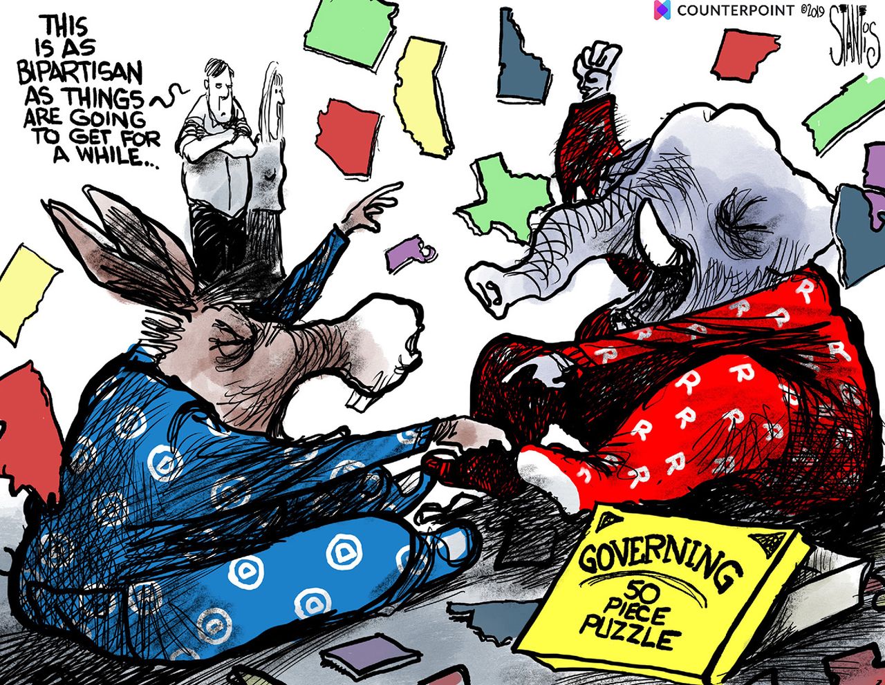 Political Cartoon U.S. Partisanship Governing US Politics