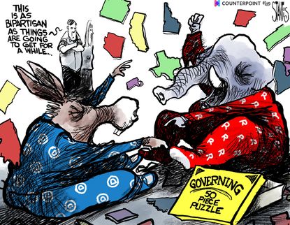 Political Cartoon U.S. Partisanship Governing US Politics