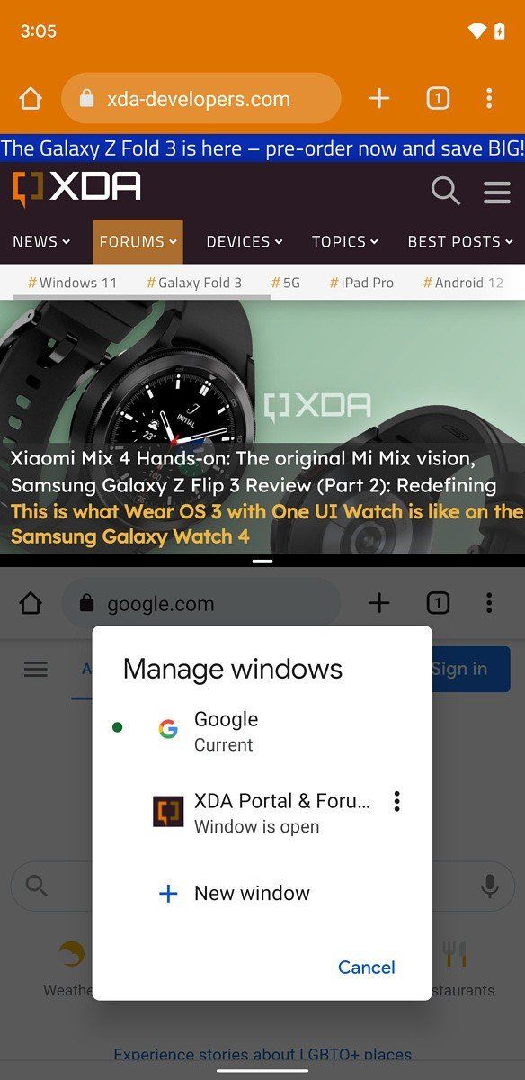 Google Chrome Manage Windows Dialog