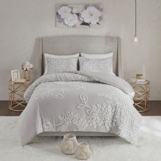 Gwyneth Three-Piece Tufted Cotton Chenille Floral Duvet Cover Set