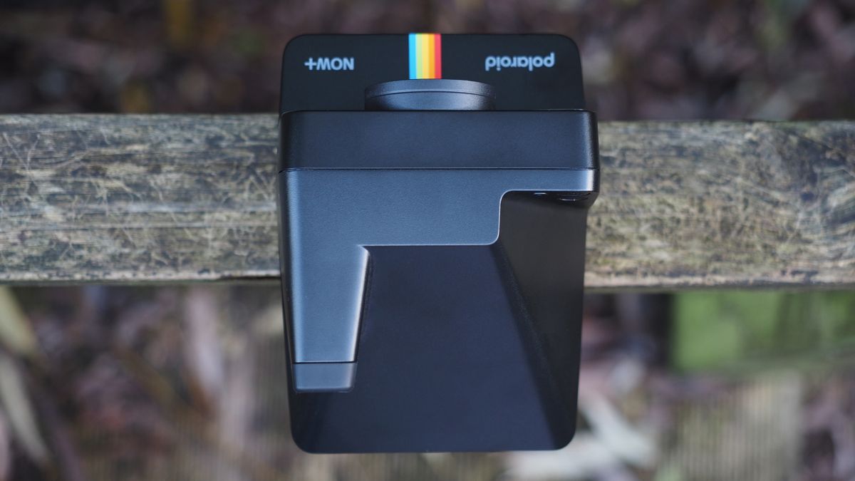 Polaroid Now+ Generation 2 on a wooden surface, in a woodland setting