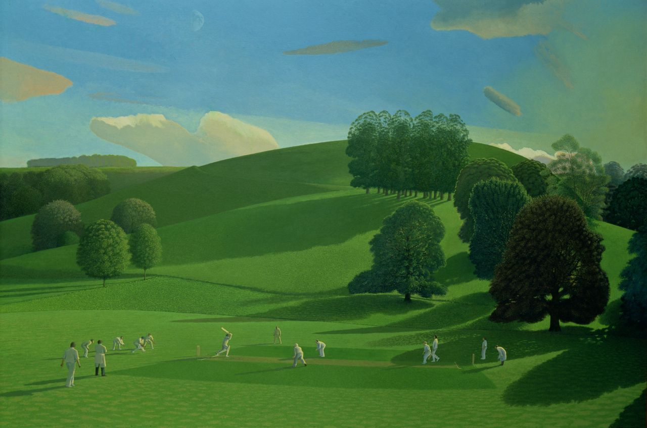 The Cricket Game, 1976, 37in by 55in, by David Inshaw (b. 1943), private collection