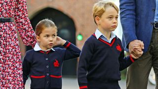 Princess Charlotte arrives for her first day of school at Thomas's Battersea in London, with her brother Prince George