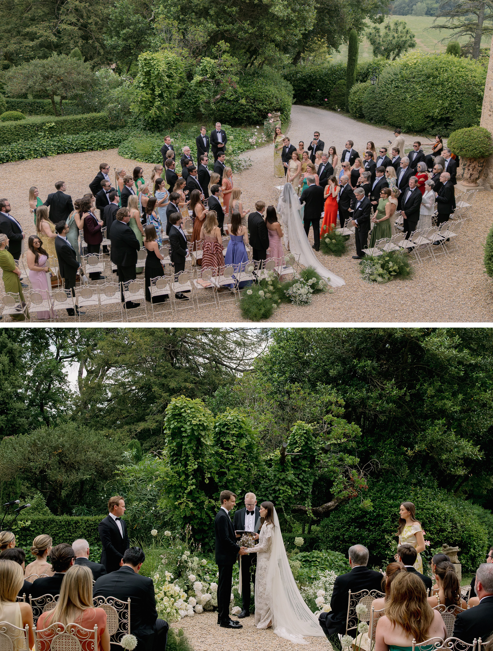 Collage of moments from Abbie and Max's wedding ceremony.