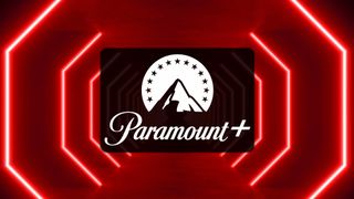 Paramount+ logo on a red light background