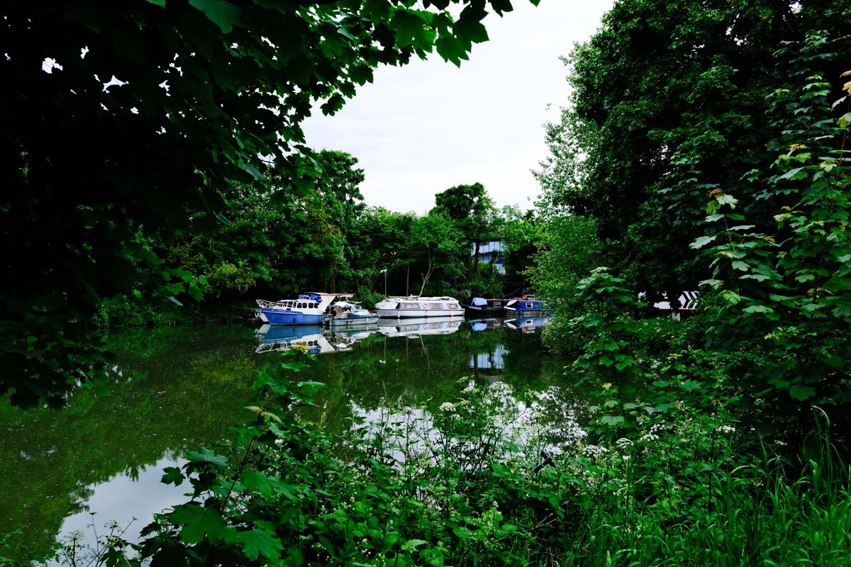 Boats docked on the River Avon, Bath, UK, taken on a Fujifilm X-T50 camera