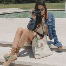 Jenny Tsang with Miu Miu Ivy Tote bag