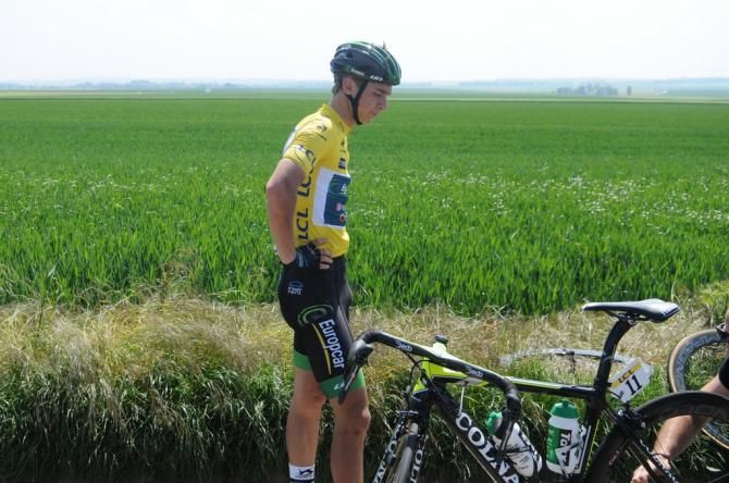 Bryan Coquard (Europcar) looking disappointed with his bik