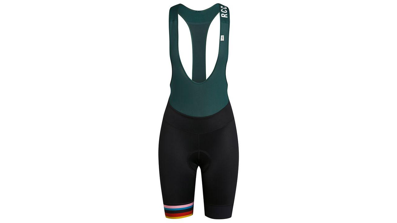 A rainbow band wraps around one of the leg cuffs on the shorts