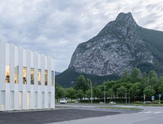 View of mountain next to building