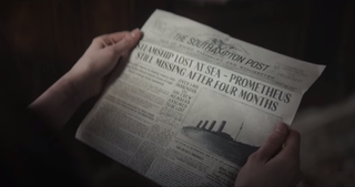 A newspaper clipping that reveals a ship is lost at sea