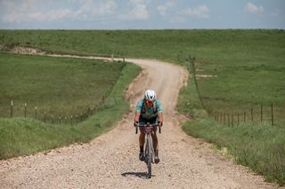 Past winner Alison Tetrick rode alone for much of day, and almost all of it as second female on the gravel.