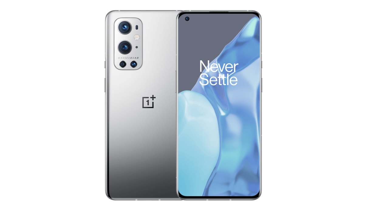 The OnePlus 9 Pro on a white background showing the front and back of the handset