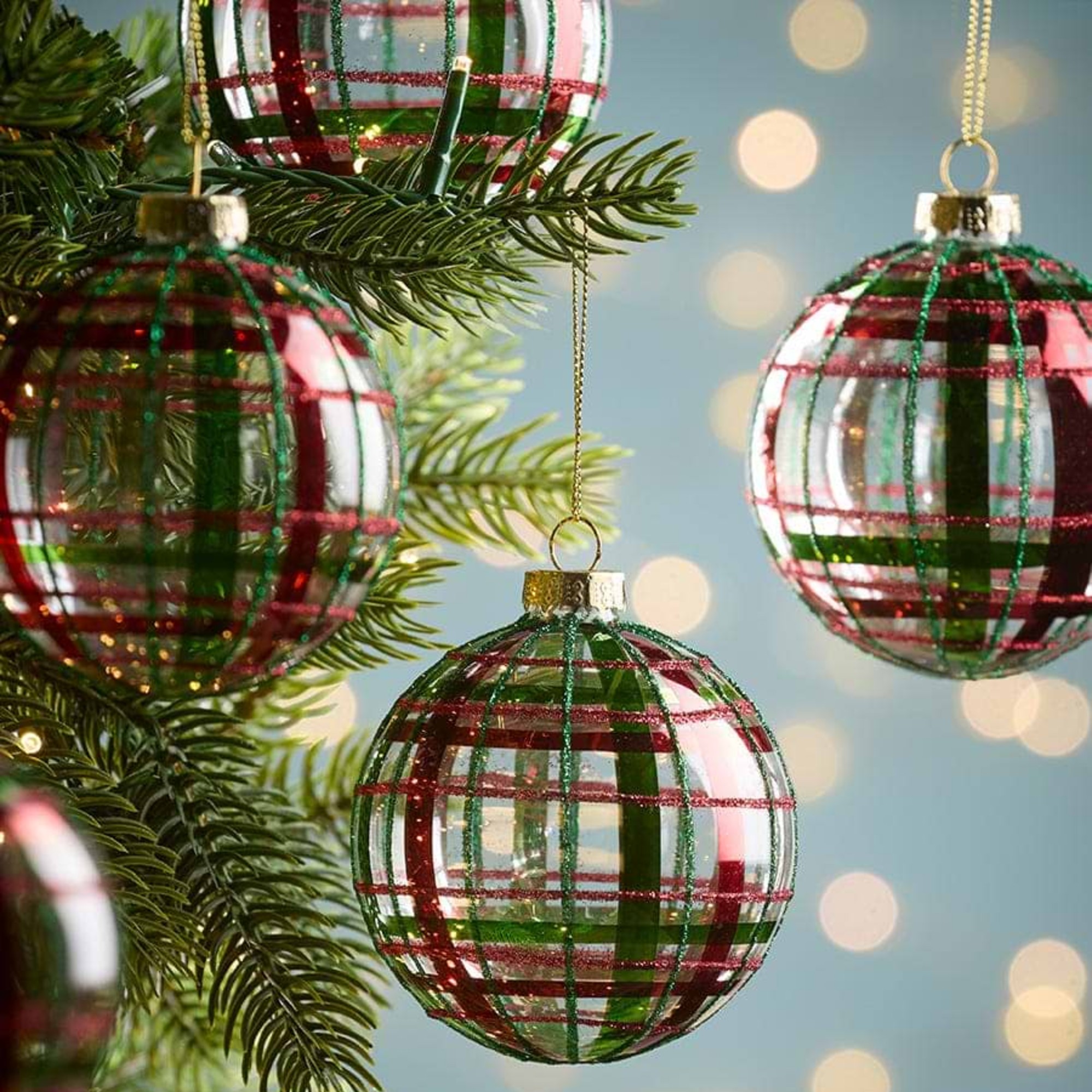 Cox &amp;amp; Cox Six Tartan Embellished Baubles