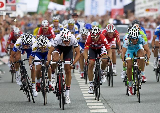 The sprint on stage 1 of the Tour of Denmark