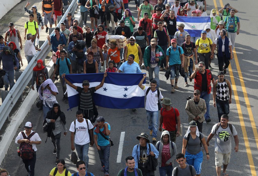 Members of the migrant caravan.