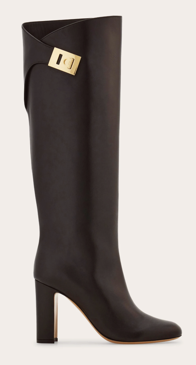 Ferragamo, Knee High Boot with Hug Buckle Detail