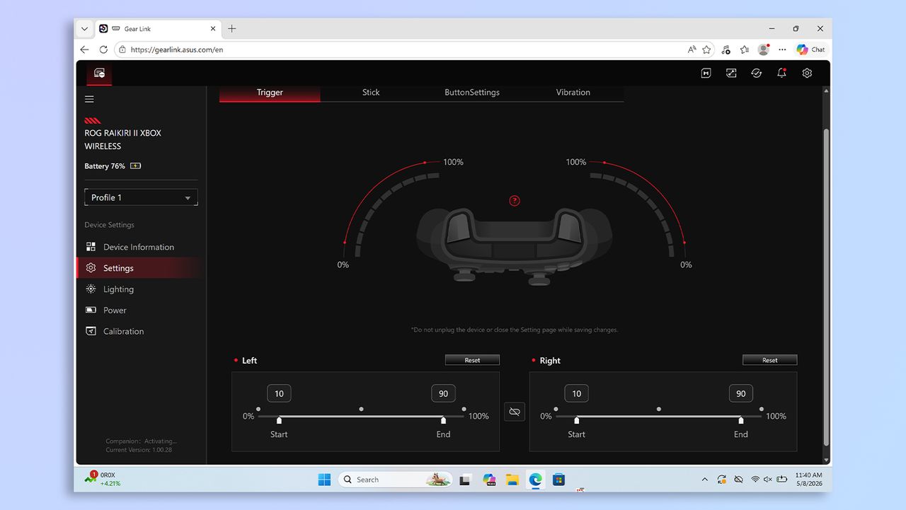 Asus Gear Link web-based app screenshot