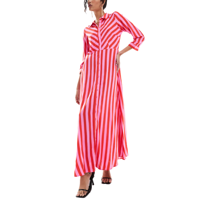 YAS pink and red striped shirt dress