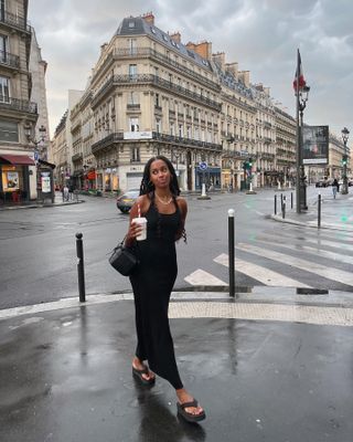 Claire Most in paris wearing black dress