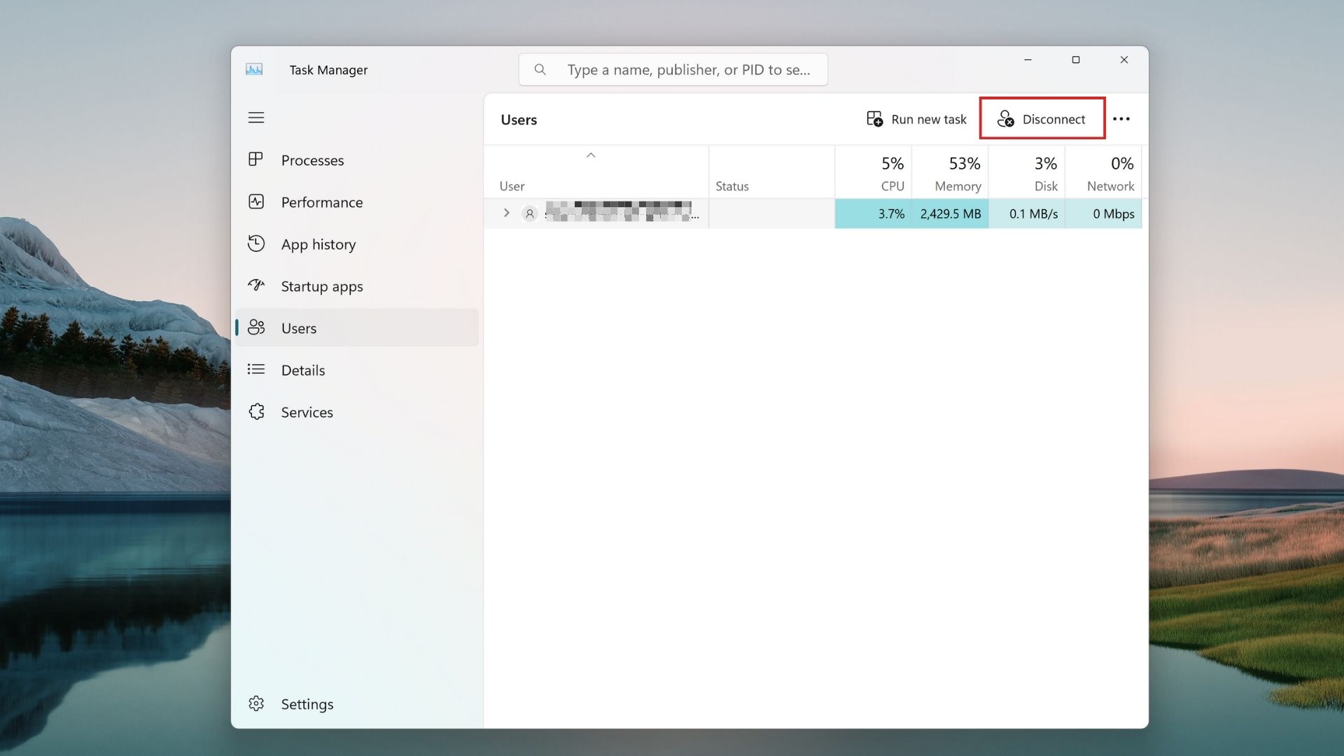 disconnecting user in task manager