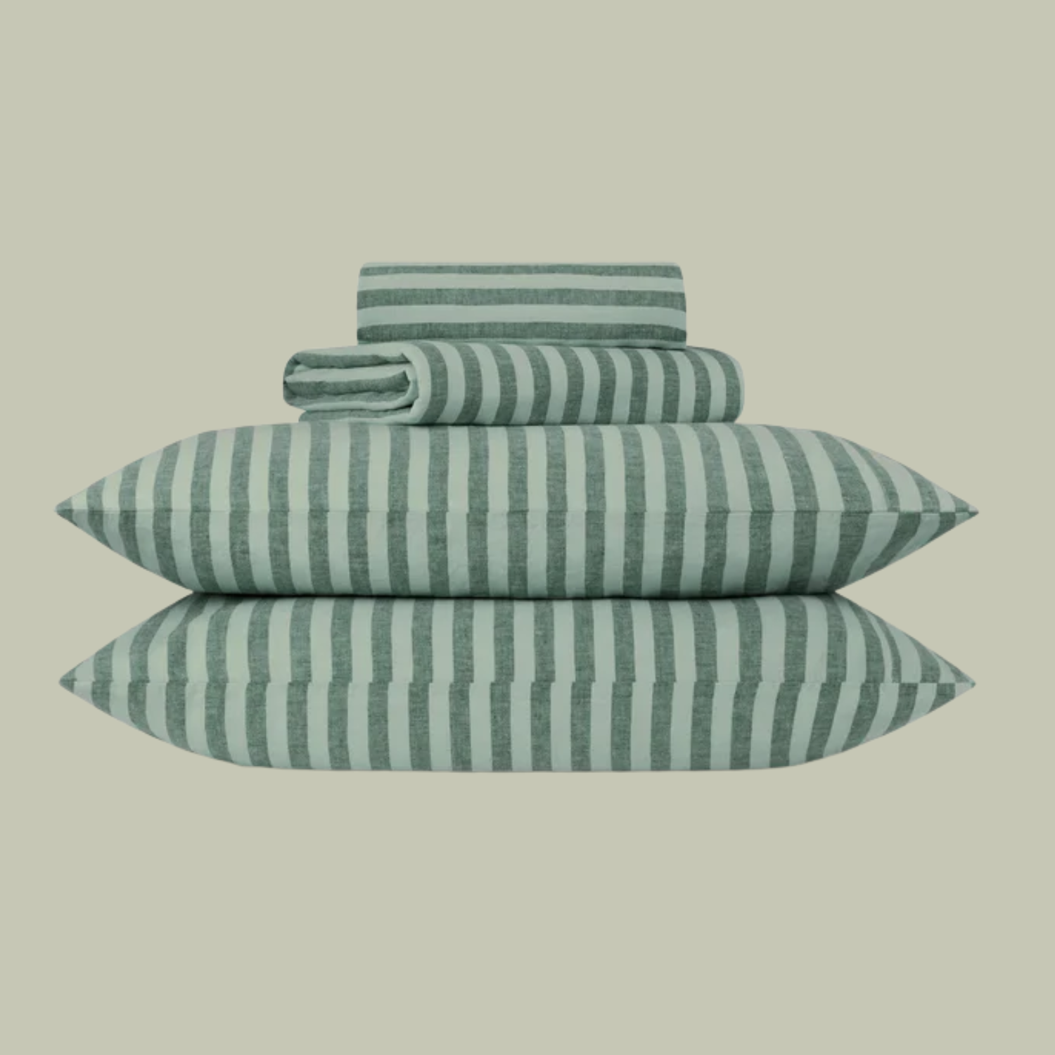 A striped green bedding set