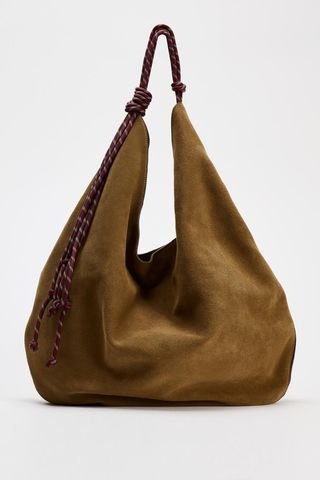 Zara , Split Leather Bag With Cord Strap