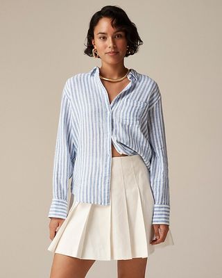 Garçon Classic Shirt in Striped Cotton-Linen Blend Gauze