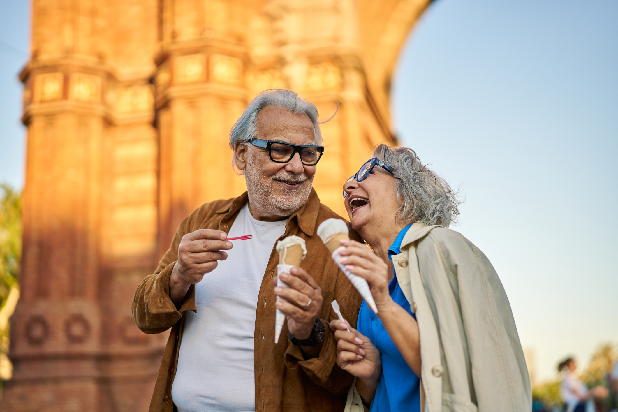 Older couple having ice cream 
