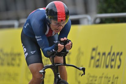 Magnus Sheffield riding the U23 time trial at the 2021 Road World Championships in Flanders, Belgium